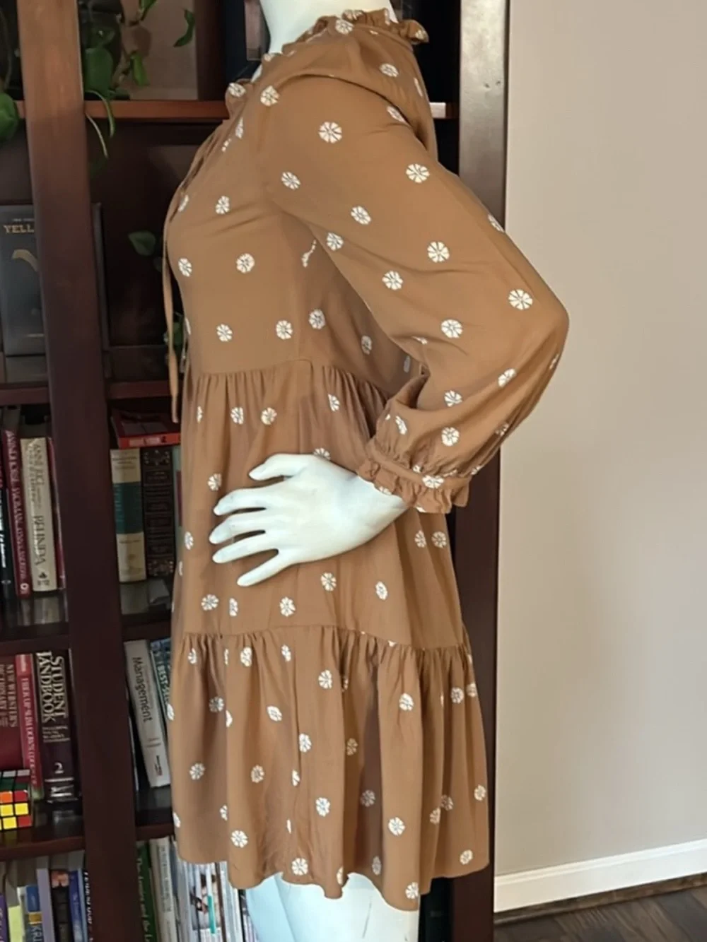 Madewell Polka Dot Tiered Long-Sleeve Mini Dress - Warm Hickory